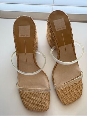 Dolce Vita Natural Woven Wedge Sandals with Clear Straps